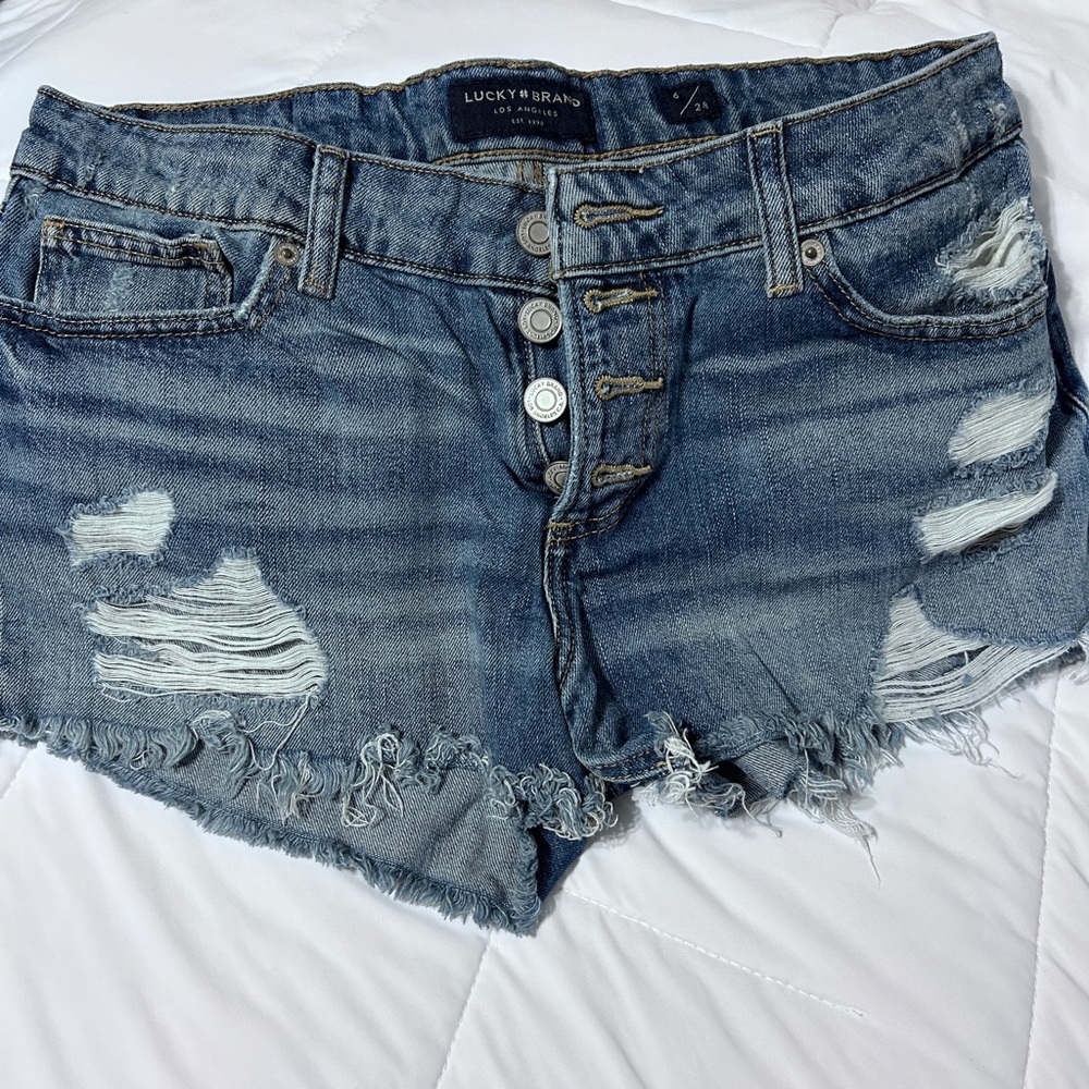 Lucky Brand Women's Distressed Jean Shorts - Medium Blue